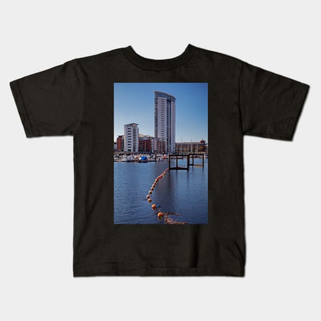 Meridian Tower, Swansea Marina, Wales Kids T-Shirt by dasantillo